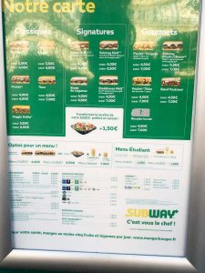 Subway Menu Complet